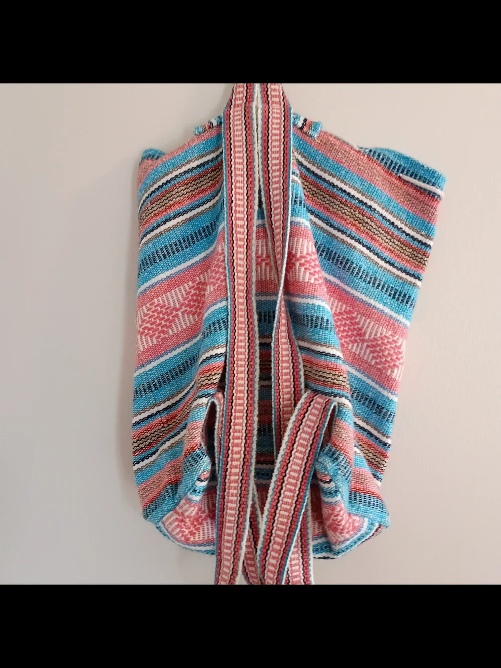 Pink & Turquoise Woven Striped Backpack